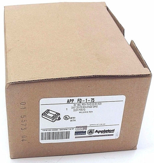 NIB APPLETON FD-1-75 CAST DEVICE BOX IRON 1GANG 3/4IN, FD175
