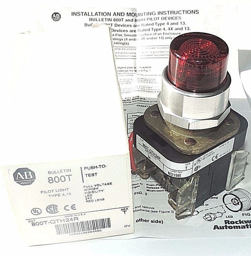 NIB ALLEN BRADLEY 800T-QTH24R PILOT LIGHT W/ HIGH VISIBILITY LED 24V RED LENS