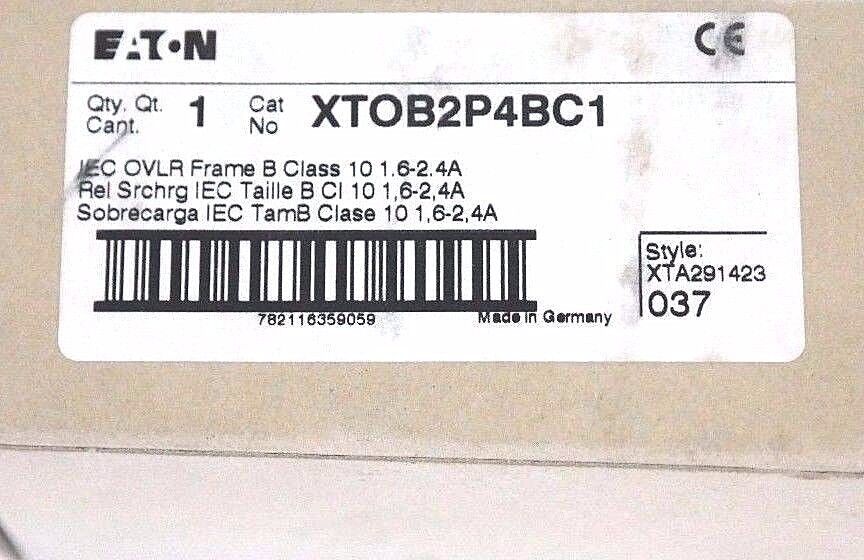 NIB EATON XTOB2P4BC1 OVERLOAD RELAY 1.6-2.4A, XT0B2P4BC1
