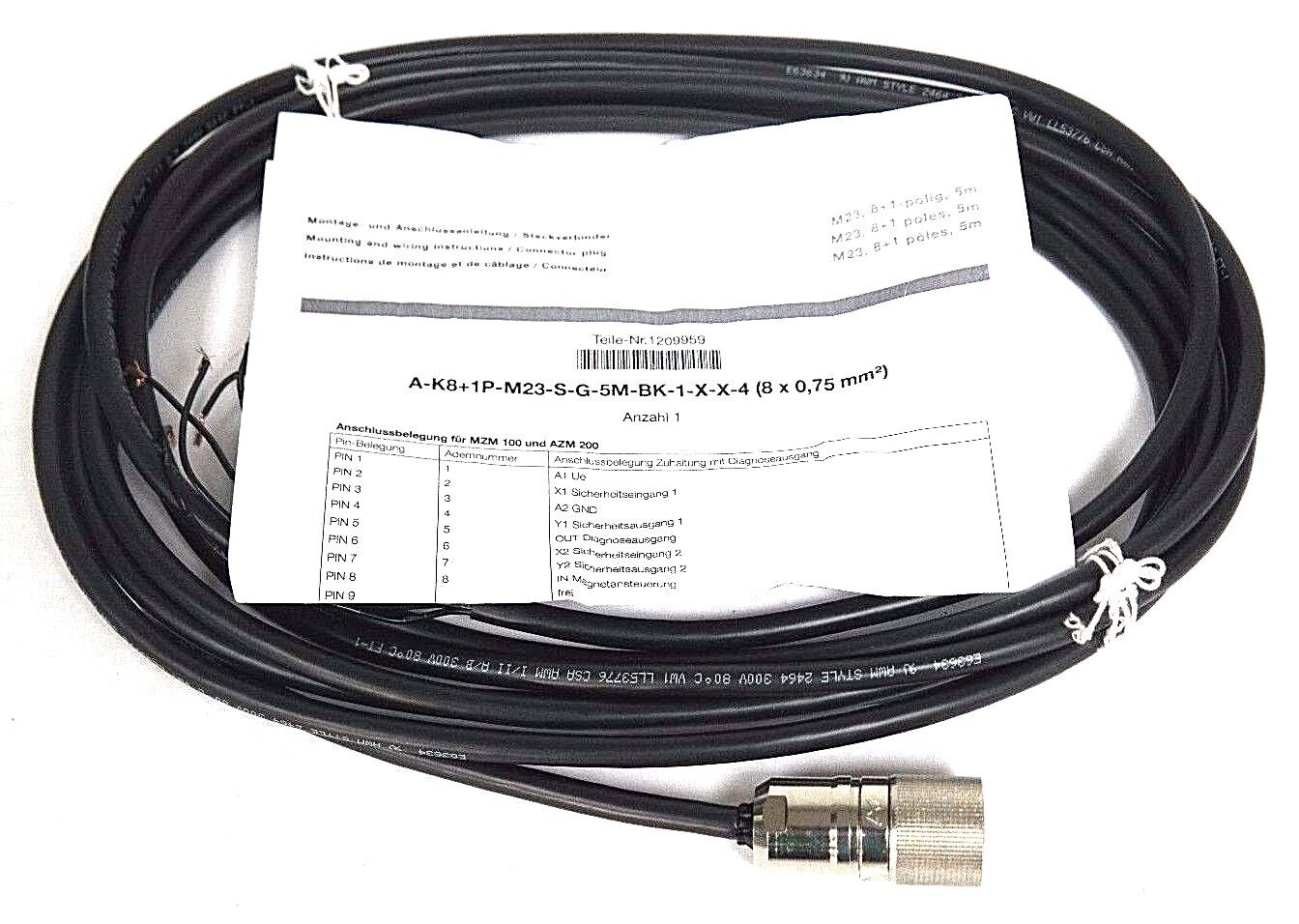 NEW SCHMERSAL 1209959 CONNECTOR CABLE A-K8+1P-M23-S-G-5M-BK-1-X-X-4 (8X0.75MM^2)