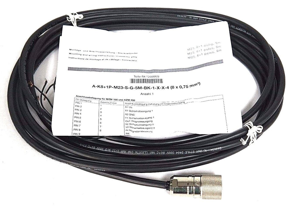 NEW SCHMERSAL 1209959 CONNECTOR CABLE A-K8+1P-M23-S-G-5M-BK-1-X-X-4 (8X0.75MM^2)