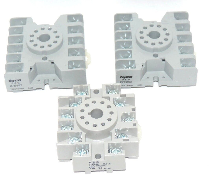 LOT OF 2 NEW TYCO 27E892 RELAY SOCKETS AND 1 NEW P & B 27E892, 10AMP, 300VAC