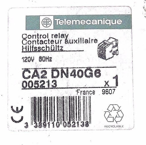 NIB TELEMECANIQUE CA2DN40G6 CONTROL RELAY 120V, 60Hz, 005213