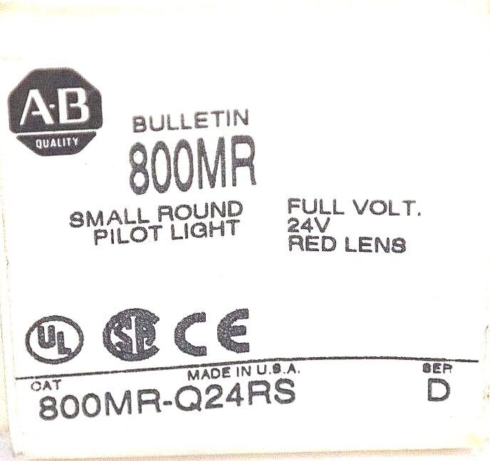 NIB ALLEN BRADLEY 800MR-Q24RS SER D SMALL ROUND PILOT LIGHT RED, 24V, 800MRQ24RS