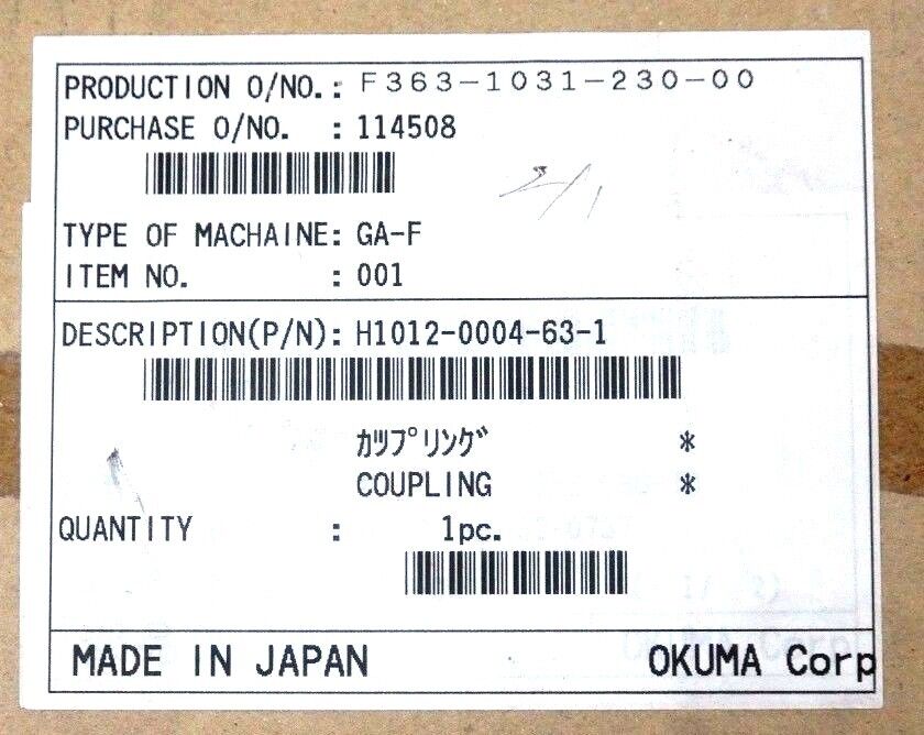 NIB OKUMA H1012-0004-63-1 COUPLING GA-36F, H10120004631, SFS-08G-T030RR