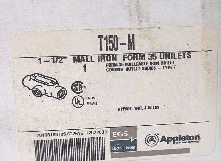 LOT OF 2 NIB APPLETON T150-M 1-1/2" FORM 35 UNILETS TYPE T CONDUIT BODIES