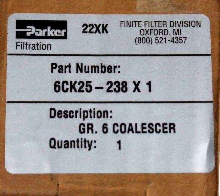 NIB PARKER 6CK25-238X1 GR. 6 COALESCER 6CK25238X1 WILKERSON MTP-95-555, MPT9555