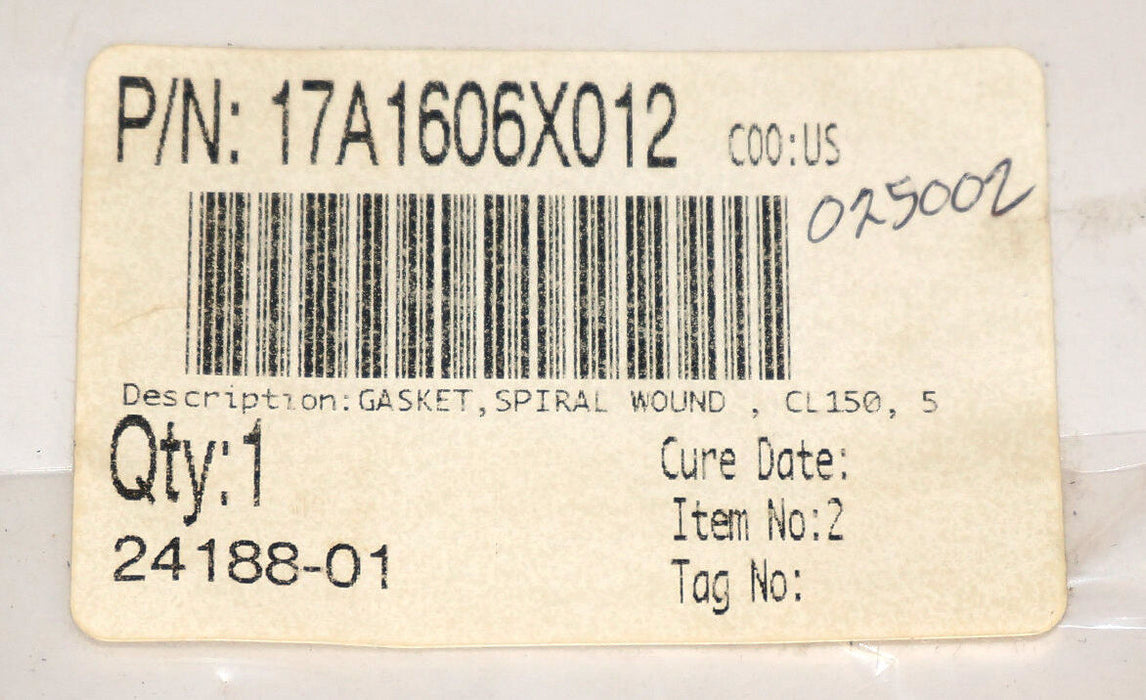 NEW GASKET, SPIRAL WOUND, P/N: 17A1606X012, CL150, 5