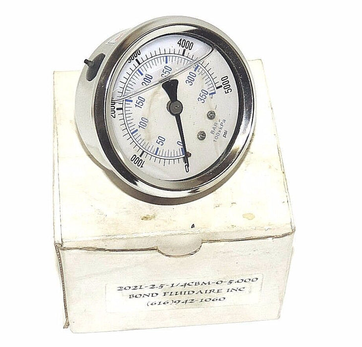 NEW WICA / BOND FLUIDAIRE INC 202L-2.5-1/4CBM-0-5000 PRESSURE GAUGE 202L
