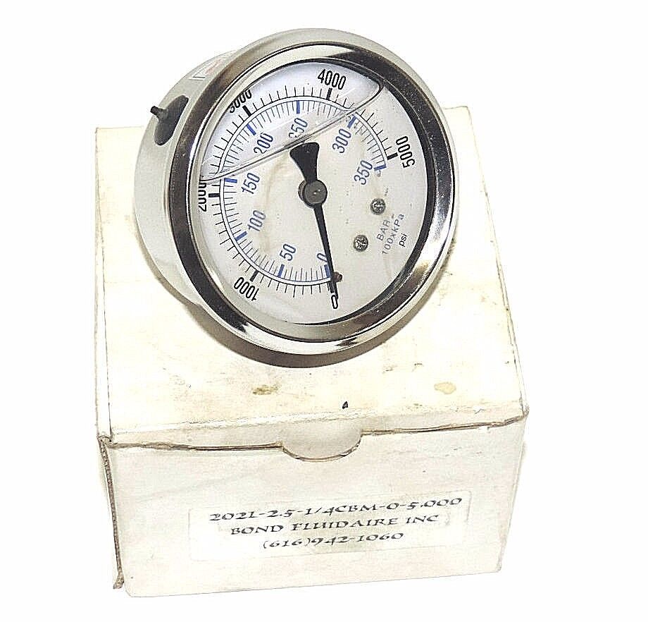 NEW WICA / BOND FLUIDAIRE INC 202L-2.5-1/4CBM-0-5000 PRESSURE GAUGE 202L