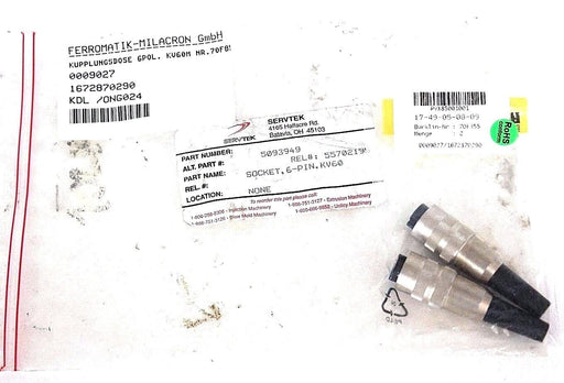 LOT OF 2 FERROMATIK BURKLIN 0009027/1672870290 FEMALE SOCKETS 6-PIN KV60M 70F855