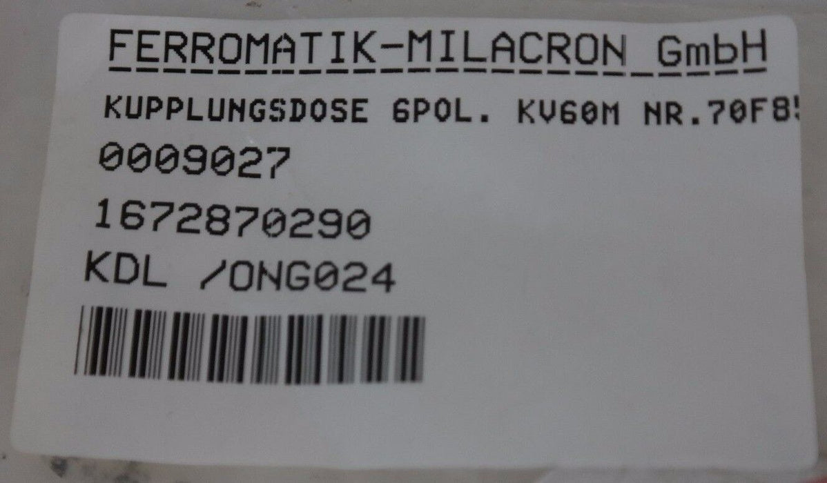 LOT OF 2 FERROMATIK BURKLIN 0009027/1672870290 FEMALE SOCKETS 6-PIN KV60M 70F855