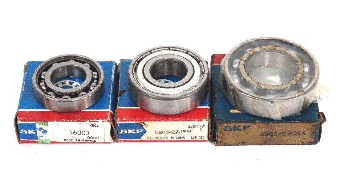 LOT OF 3 NEW SKF BEARINGS 6203-2ZJEM, 6005/C3QE6, 16003