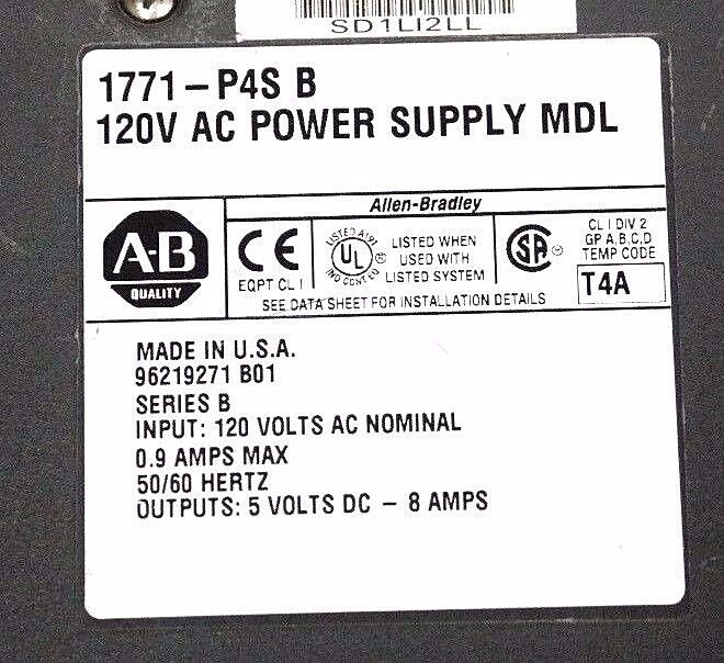 ALLEN BRADLEY 1771-P4S/B POWER SUPPLY MODULE SER B, P/N 96219271 B01, 1771P4SB