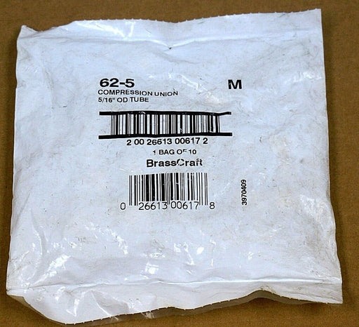 BAG OF 10 NEW BRASSCRAFT 62-5 COMPRESSION UNION 5/16'' OD TUBE