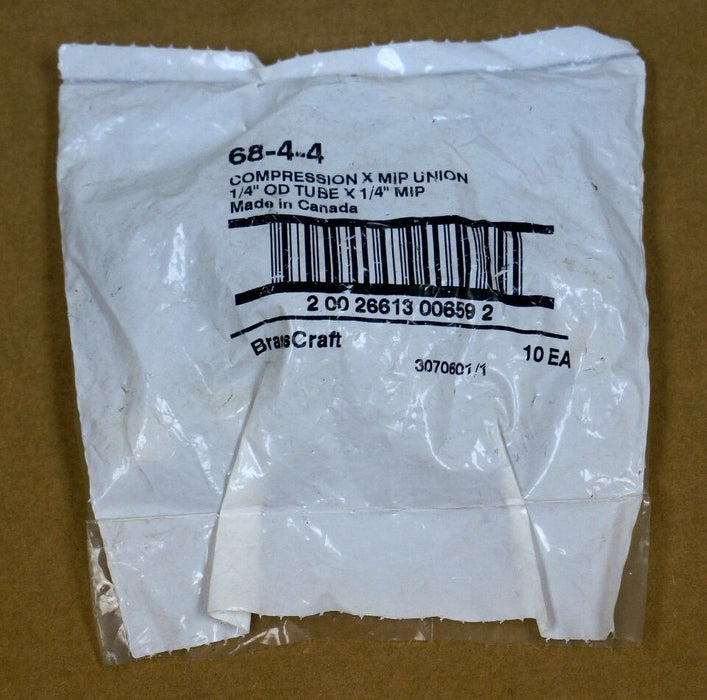 BAG OF 10 NEW BRASSCRAFT 68-4-4 COMPRESSION X MIP UNION 1/4" OD TUBE X 1/4" MIP