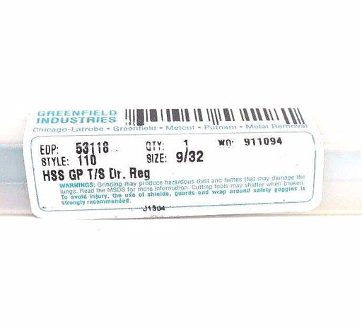 LOT OF 4 NEW GREENFIELD INDUSTRIES 53118 DRILL BITS 9/32, STYLE 110, HSS GT T/S