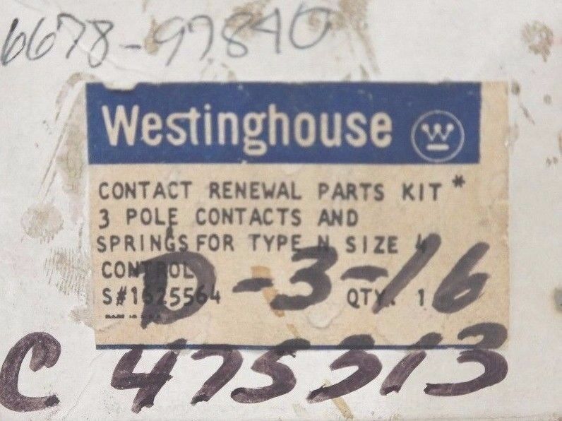 NEW WESTINGHOUSE 1625564 CONTACT KIT, 3-POLE, MISSING PARTS SEE PHOTOS
