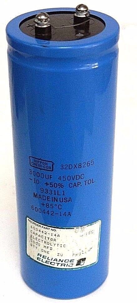 RELIANCE ELECTRIC 600442-14A CAPACITOR NIPPON 32DX8265, 3000 MFD, 3000UF, 450VDC