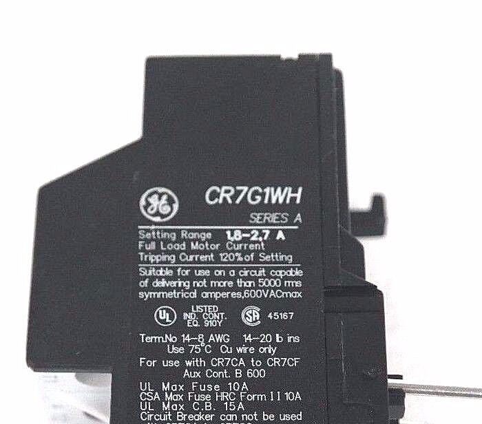 GENERAL ELECTRIC CR7G1WH SPECTRA 700 OVERLOAD RELAY SERIES A TYPE:AUTO/MANUAL