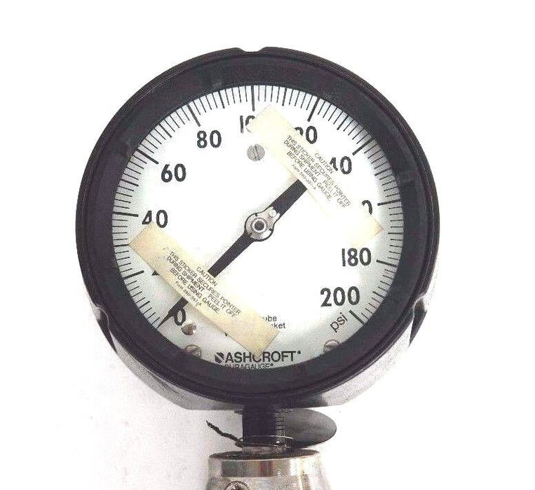 NIB ASHCROFT DURAGAUGE 0-200PSI TYPE: 101 DIAPH:S BK SIZE3/4" W/ A.I.S.I C12L13