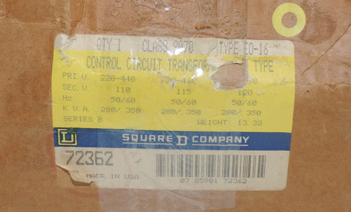 NIB SQUARE D 9070-E0-16 INDUSTRIAL CONTROL TRANSFORMER 9070E016 SER. B