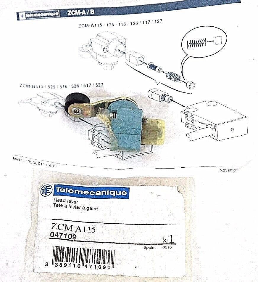 NIB TELEMECANIQUE ZCMA115 HEAD LEVER 047109, ZCM-A115