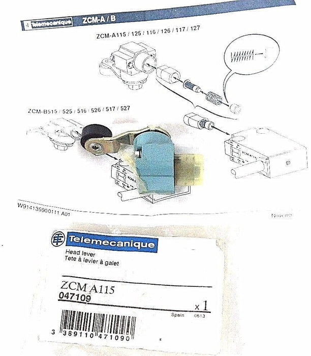 NIB TELEMECANIQUE ZCMA115 HEAD LEVER 047109, ZCM-A115