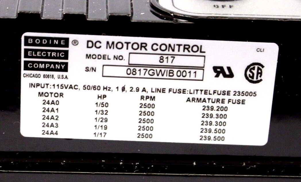 BODINE ELECTRIC 817 FPM DC MOTOR SPEED CONTROL 115VAC 0817 GW / FPM-0817E NSMP