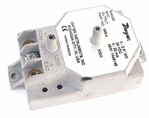 DWYER 668-4 SERIES 668 DIFFERENTIAL PRESSURE TRANSMITTER 0-25"WC, 24VDC, 4-20MA
