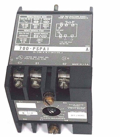 ALLEN BRADLEY 700-PSPA1 SOLID STATE TIMER 700PSPA1 SER. A RANGE: 0.1-2 SEC.