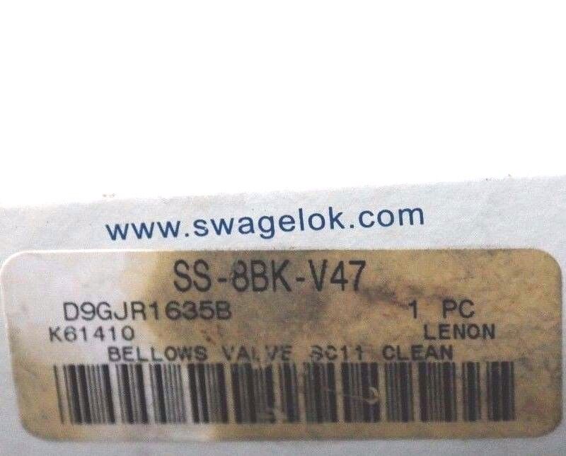 NIB SWAGELOK SS-8BK-V47 BELLOWS VALVE SC11 CLEAN SS8BKV47