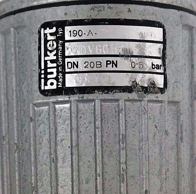 NEW BURKERT 190-A 220V60HZ SOLENOID VALVE DN  20B PN 0-5 BAR LUPE DIN 3/4"