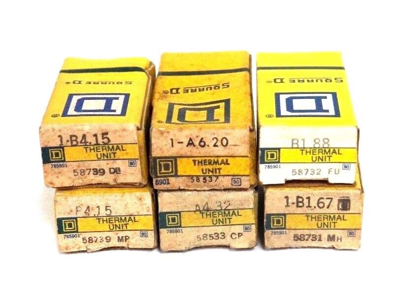 LOT OF 8 NIB SQUARE D HEATER ELEMENTS A4.32, A6.20, B4.15, B1.67, B1.88