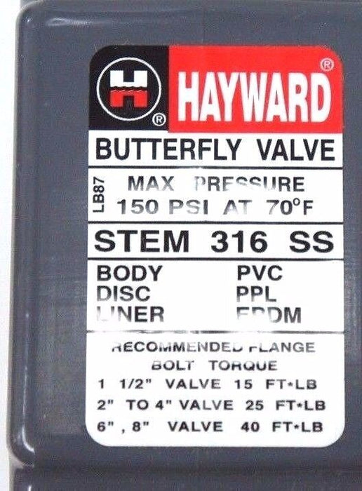 NIB HAYWARD BY140400EL 4" PVC BUTTERFLY PPL DISC VALVE STEM: 316SS DISC:PPL
