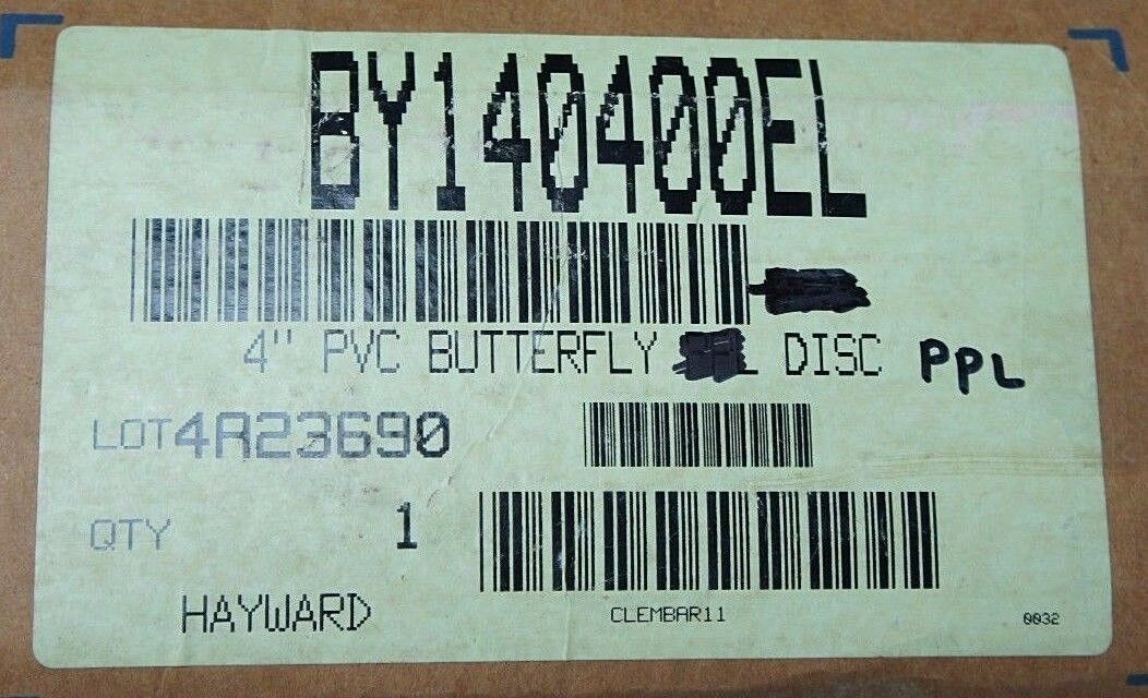 NIB HAYWARD BY140400EL 4" PVC BUTTERFLY PPL DISC VALVE STEM: 316SS DISC:PPL