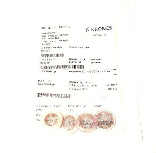 LOT OF 4 NEW KRONES 0187800720 SIEVES + GASKETS