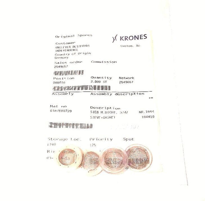LOT OF 4 NEW KRONES 0187800720 SIEVES + GASKETS
