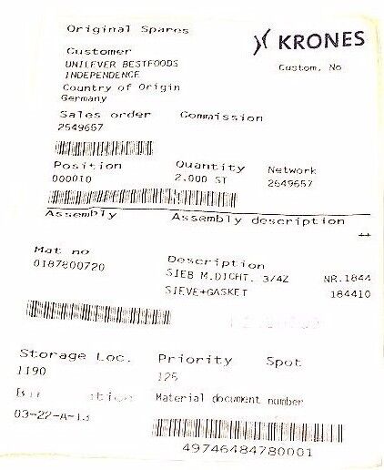 LOT OF 4 NEW KRONES 0187800720 SIEVES + GASKETS
