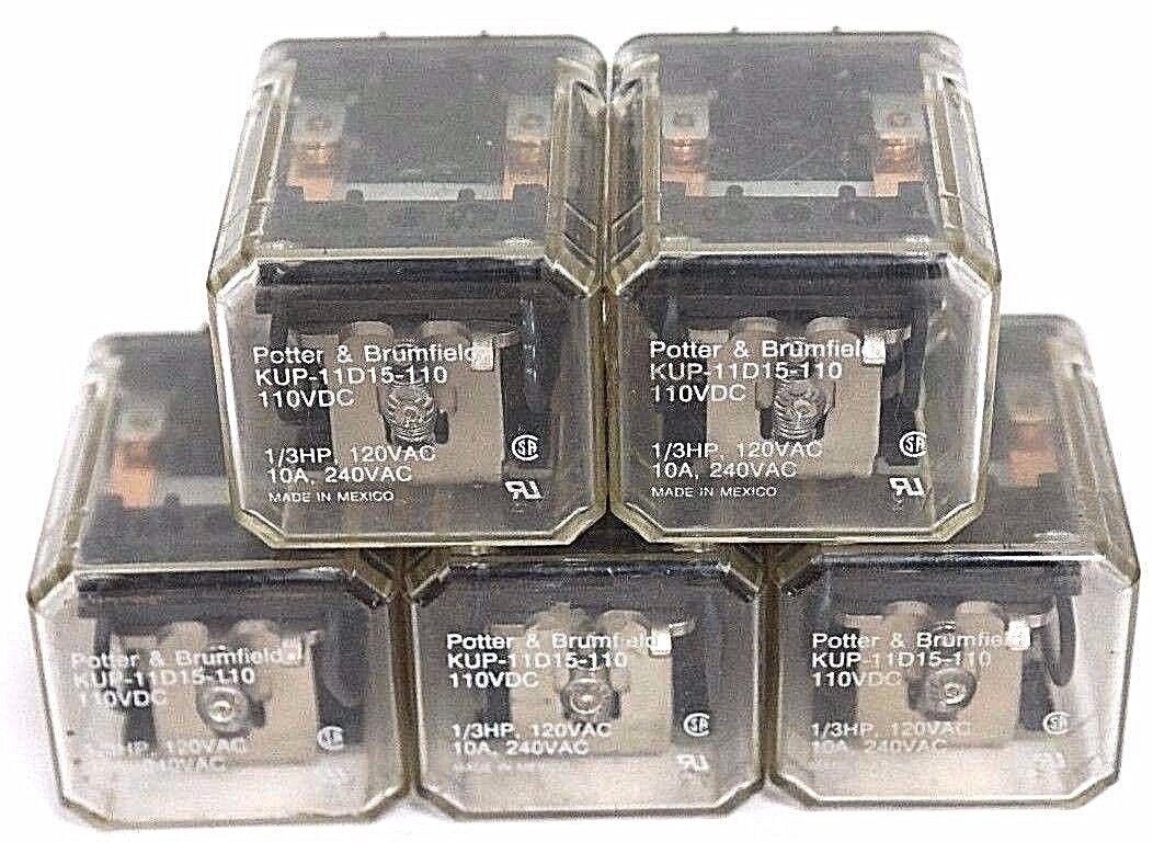 LOT OF 5 POTTER & BRUMFIELD KUP-11D15-110 110VDC RELAYS, KUP11D15110, 110VDC