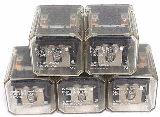 LOT OF 5 POTTER & BRUMFIELD KUP-11D15-110 110VDC RELAYS, KUP11D15110, 110VDC