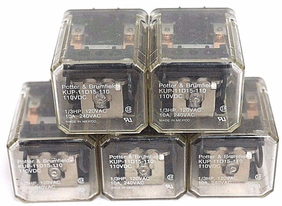 LOT OF 5 POTTER & BRUMFIELD KUP-11D15-110 110VDC RELAYS, KUP11D15110, 110VDC