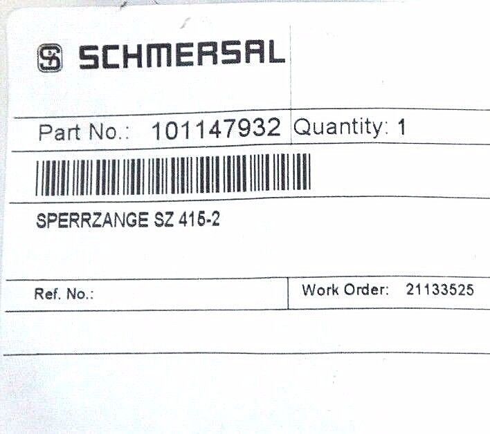 NEW SCHMERSAL SZ 415-2 SPERRZANGE LOCK OUT TAG P/N: 101147932, SZ4152