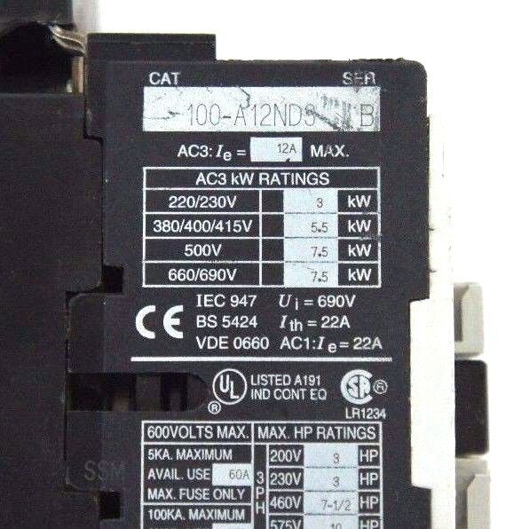 ALLEN BRADLEY 100-A12ND3 SER. B CONTACTOR W/ 199-FSMA11 SER. B - LOT OF 2