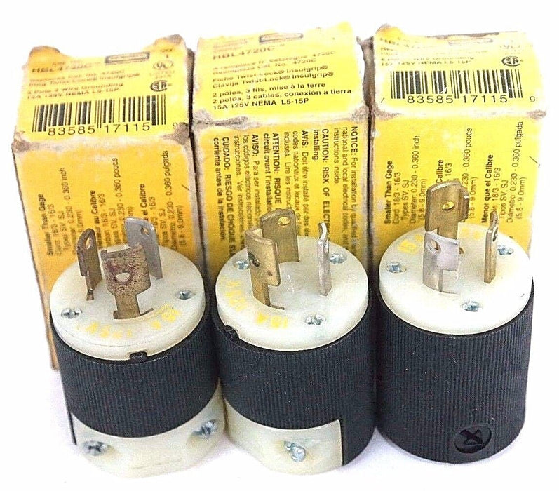 LOT OF 3 NIB HUBBELL HBL4720C TWIST LOCK PLUGS 15A, 125V
