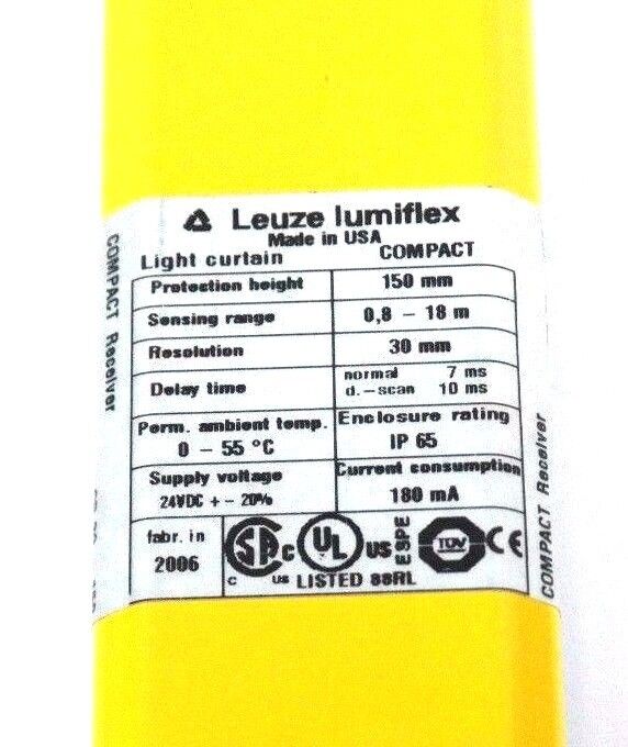LEUZE LUMIFLEX CR30-150 COMPACT RECEIVER LIGHT CURTAIN CR30150