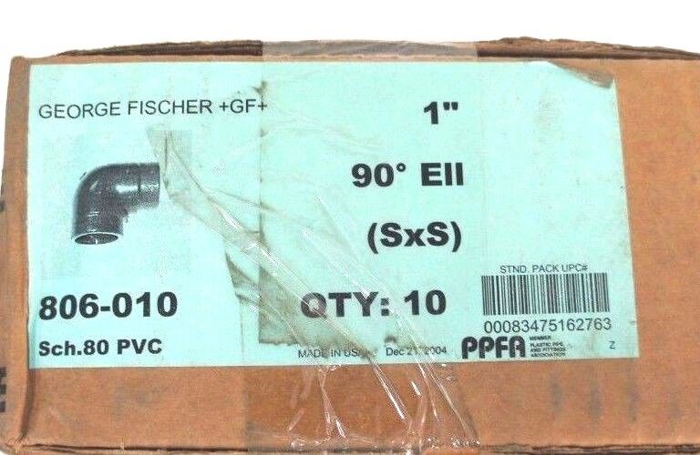 BOX OF 10 NEW GEORGE FISCHER 806-010 SCH. 80, 1" PVC 90 DEG ELBOWS, 806010