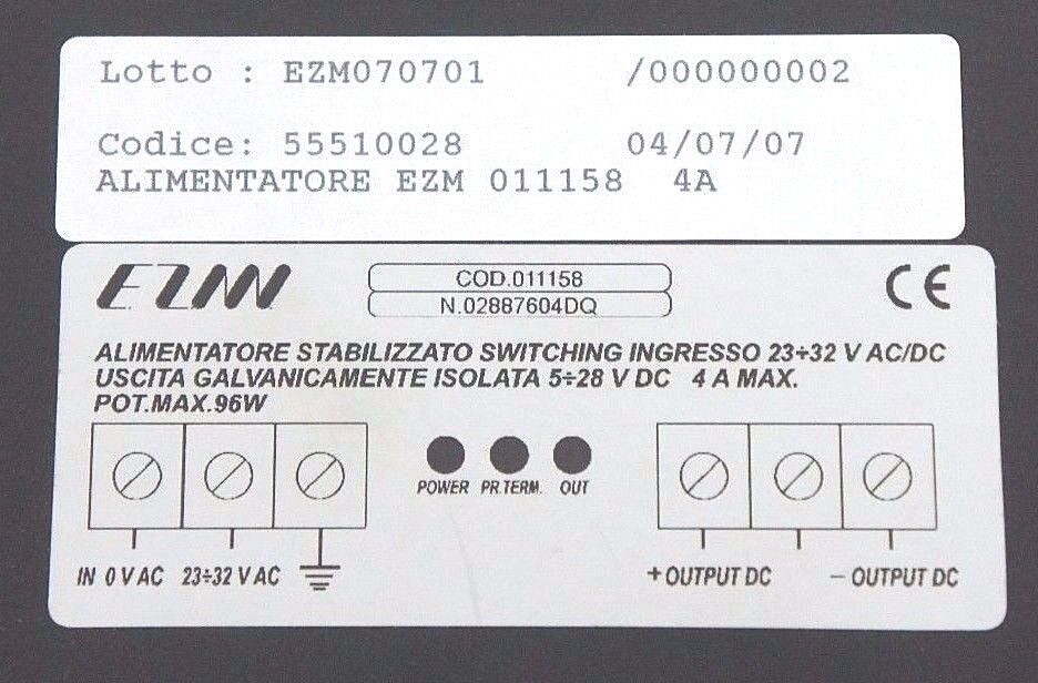 NIB EZM COD. 011158 POWER SUPPLY N.02887604DQ ALIM.STAB.PR.TERM 4A 5-28VDC