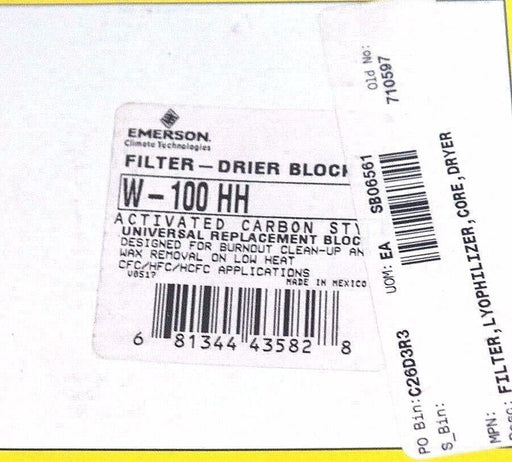 NIB EMERSON W-100 HH FILTER-DRIER BLOCK W100, W100HH