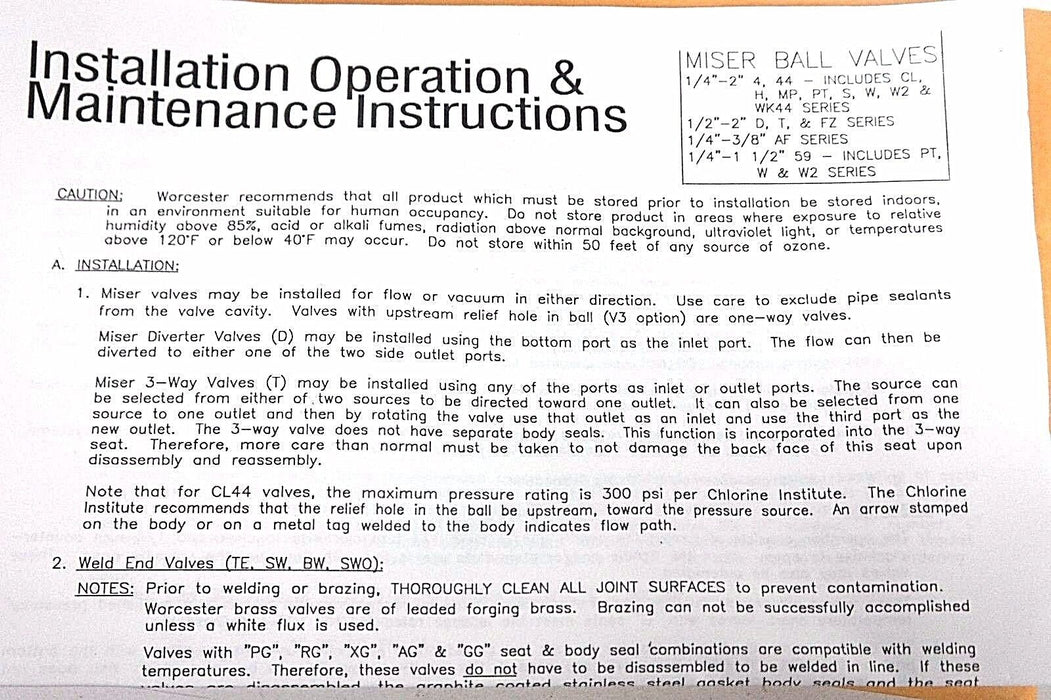 NEW WORCESTER CONTROLS RK44 RMR17 KIT, VALVE, BALL, SEAT AND SEAL RK44RMR17